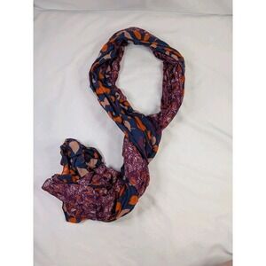 HM Womens Scarf‎ Navy Orange Purple Botanical Leaf Print Mixed Pattern Fall Boho